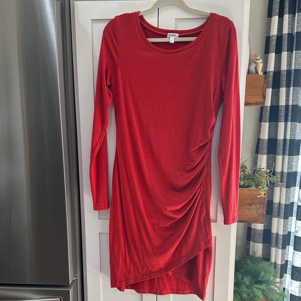 Tildon Red Long Sleeve Ruched Dress